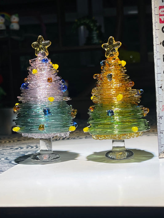 Star tree Blown Glass Christmas Tree Mini Handmade Christmas Tree Figurines Ornaments Art Glass Christmas Decoration for Home Tabletop Festival Gifts Christmas Tree Figurine, Xmas Tree Decor Gift