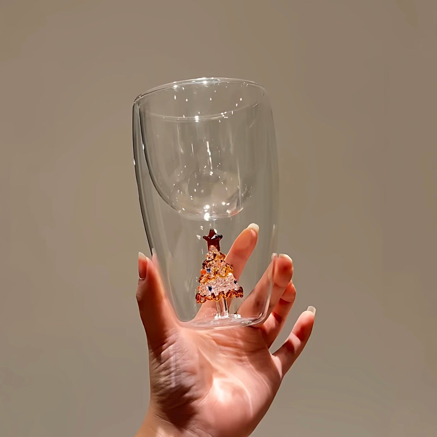 Stemless Wine Glass, 3D Wine Glass Cup with Christmas Tree, Christmas Stemless Wine Glass, Wine Glass Christmas Tree Green Glitter for Home Bar Christmas Party, Juice Glass