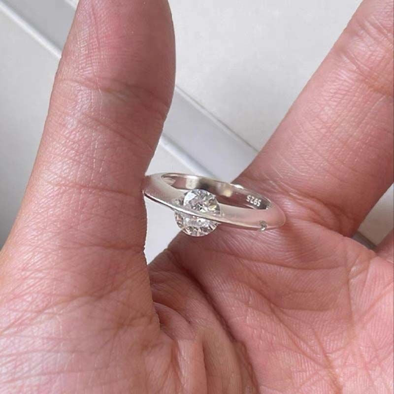 Planet Spinning Ring-S925 Sterling Silver, Womens Anxiety Ring 925 Sterling Silver Fidget Ring With Cubic Zircon Adjustable Discreet Calming Ring Gifts for Women