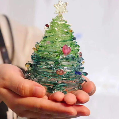 Handmade Blown Glass Christmas Tree Mini Handmade Christmas Tree Figurines Ornaments Art Glass Christmas Decoration for Home Tabletop Festival Gifts