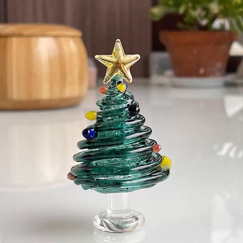 Star tree Blown Glass Christmas Tree Mini Handmade Christmas Tree Figurines Ornaments Art Glass Christmas Decoration for Home Tabletop Festival Gifts    Christmas Tree Figurine, Xmas Tree Decor Gift
