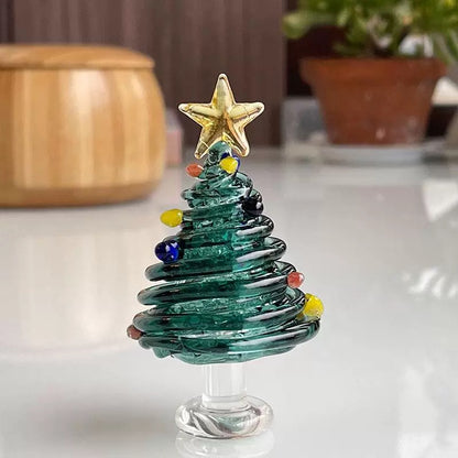 Star tree Blown Glass Christmas Tree Mini Handmade Christmas Tree Figurines Ornaments Art Glass Christmas Decoration for Home Tabletop Festival Gifts    Christmas Tree Figurine, Xmas Tree Decor Gift