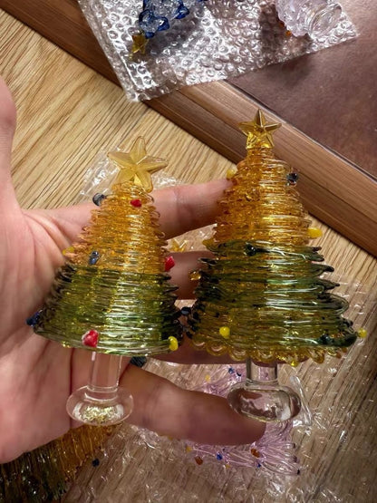 Star tree Blown Glass Christmas Tree Mini Handmade Christmas Tree Figurines Ornaments Art Glass Christmas Decoration for Home Tabletop Festival Gifts    Christmas Tree Figurine, Xmas Tree Decor Gift