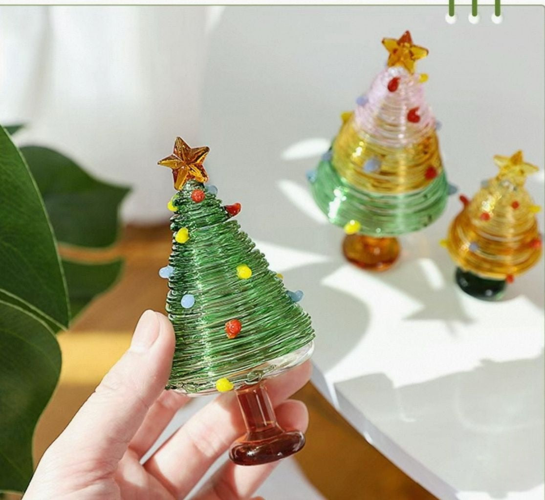 Star tree Blown Glass Christmas Tree Mini Handmade Christmas Tree Figurines Ornaments Art Glass Christmas Decoration for Home Tabletop Festival Gifts    Christmas Tree Figurine, Xmas Tree Decor Gift
