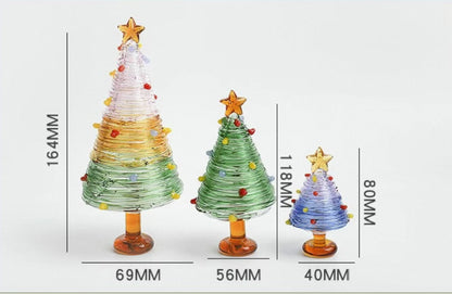 Star tree Blown Glass Christmas Tree Mini Handmade Christmas Tree Figurines Ornaments Art Glass Christmas Decoration for Home Tabletop Festival Gifts    Christmas Tree Figurine, Xmas Tree Decor Gift