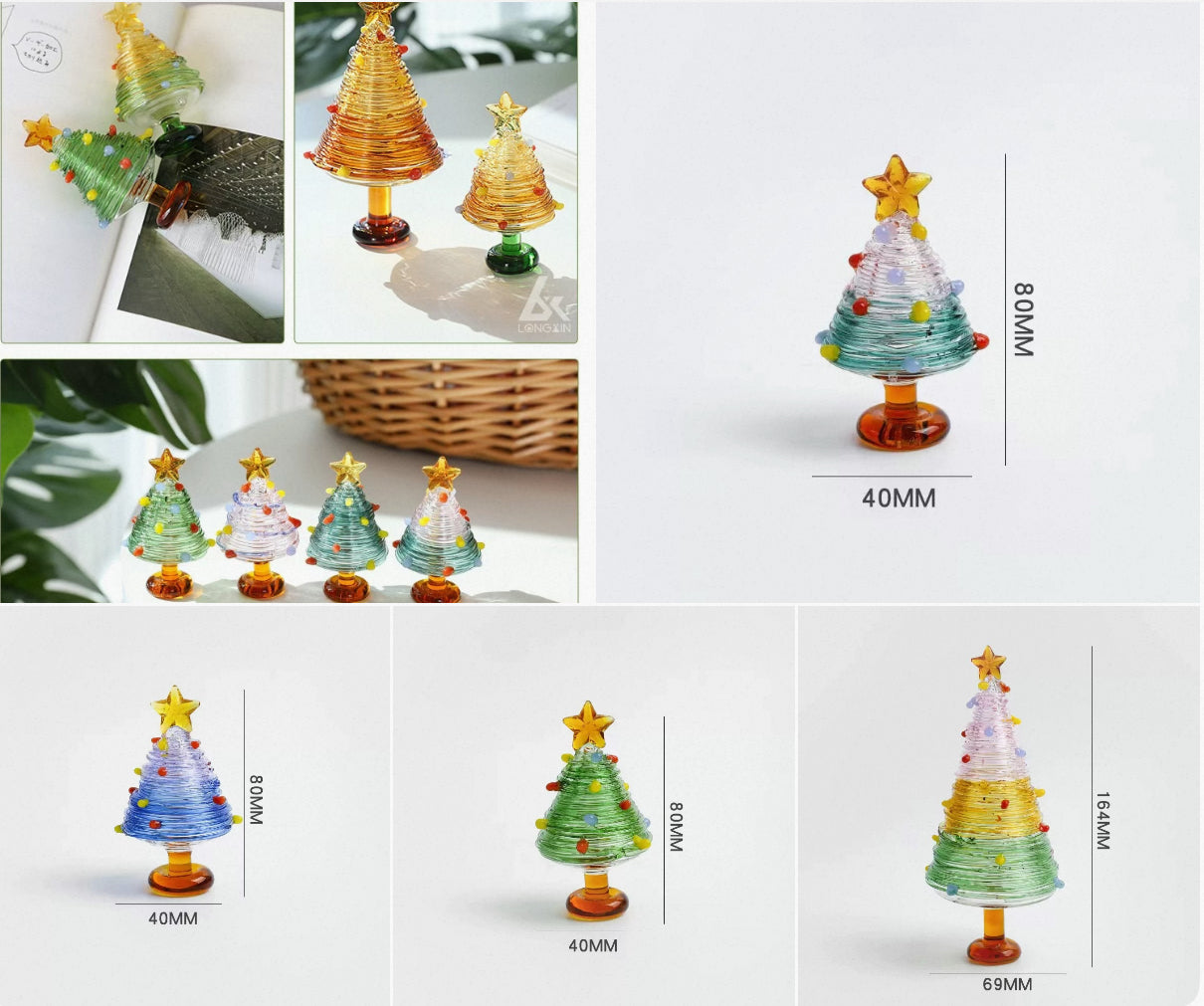 Star tree Blown Glass Christmas Tree Mini Handmade Christmas Tree Figurines Ornaments Art Glass Christmas Decoration for Home Tabletop Festival Gifts    Christmas Tree Figurine, Xmas Tree Decor Gift