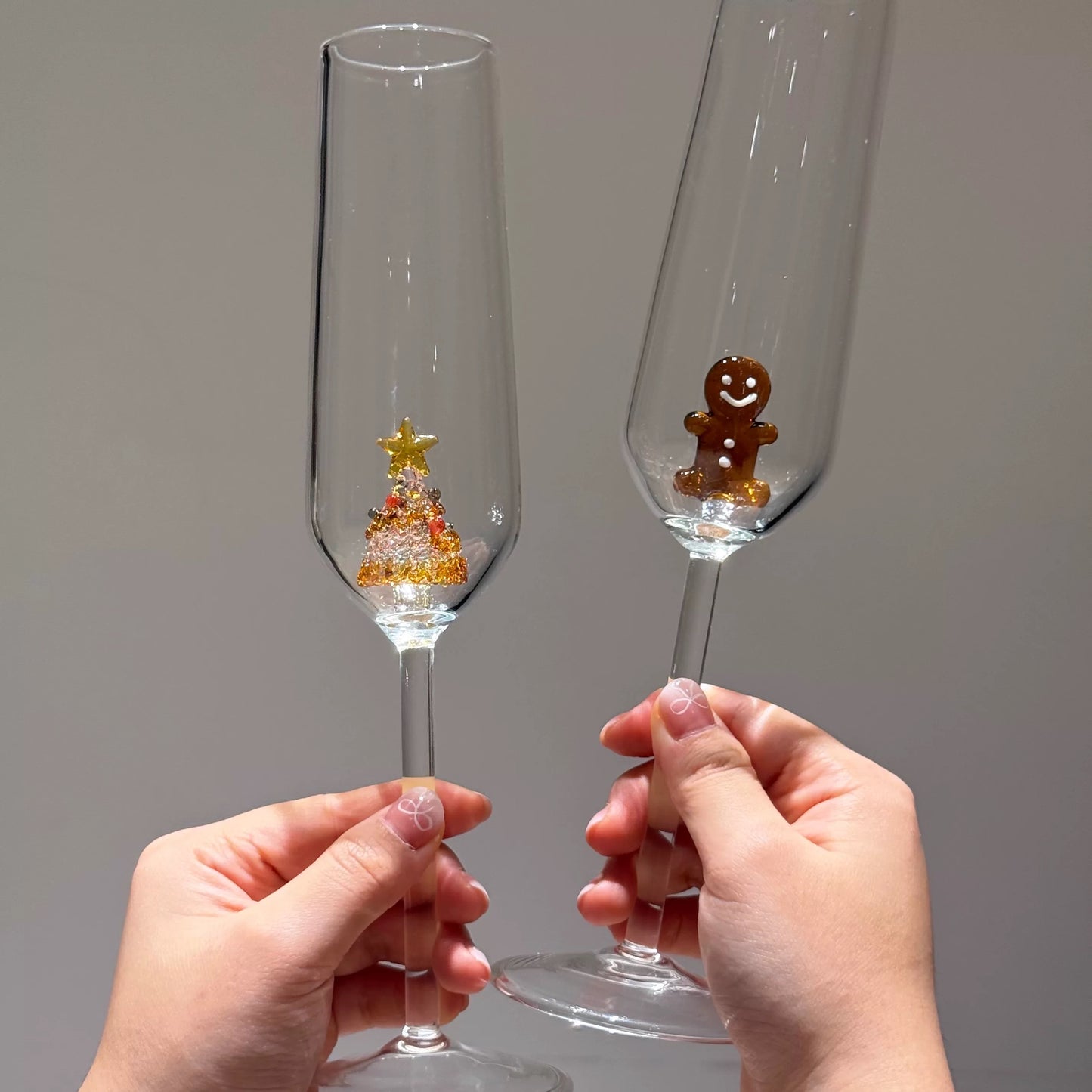 Champagne Flute Glasses with Christmas Tree / gingerbread inside, S6.1 oz, Classic Shape for Timeless Style, Ideal for Mimosas, Prosecco, Sparkling Wine