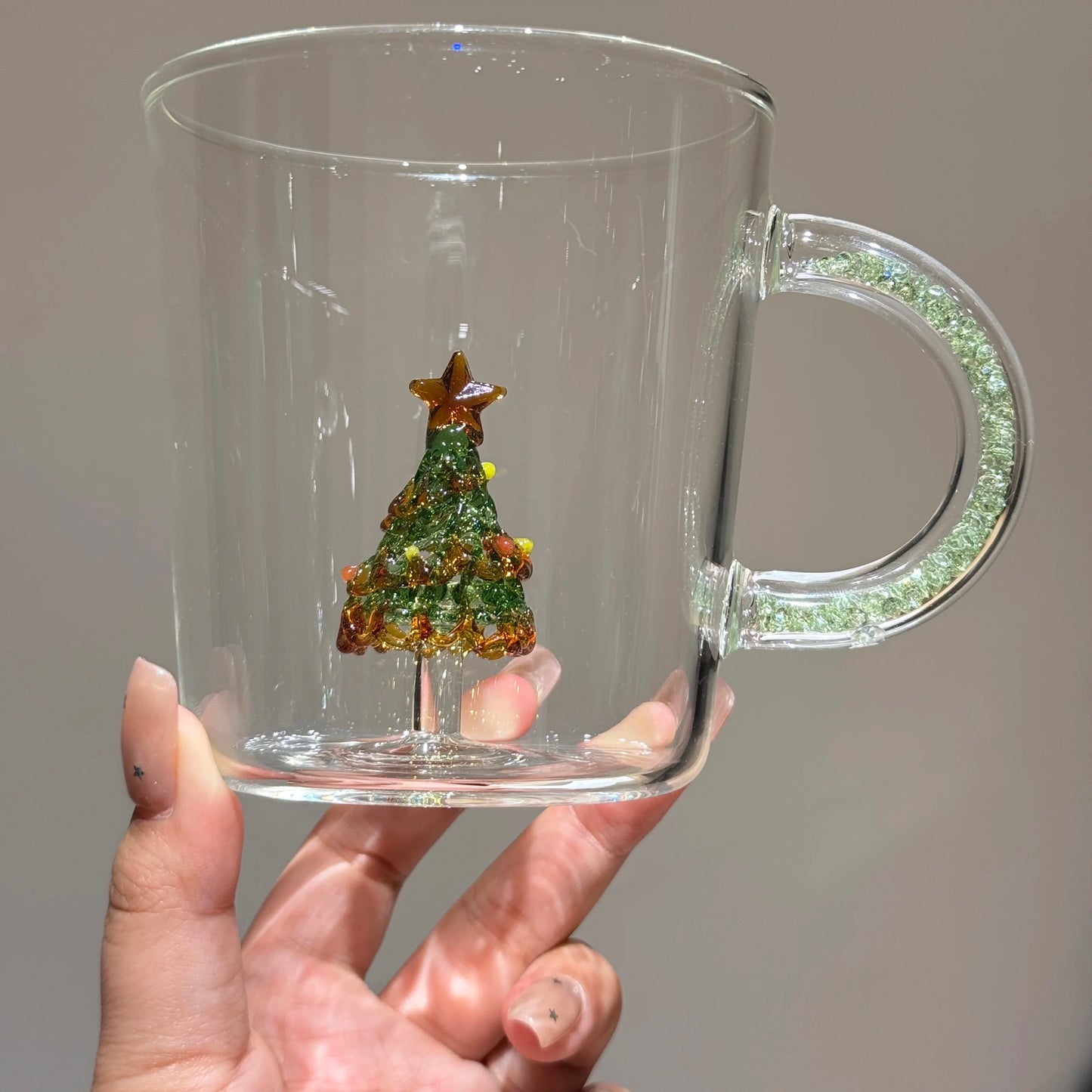 12 oz Christmas Tree Xmas Coffee Mugs Glass Cups Gifts Bulk Holiday Clear Drinking Glasses with Handle for Christmas Party Supplies Decorations