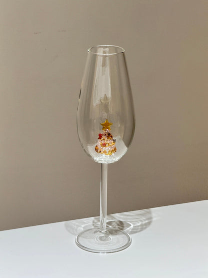 Champagne Flute Glasses with Christmas Tree / gingerbread inside, S6.1 oz, Classic Shape for Timeless Style, Ideal for Mimosas, Prosecco, Sparkling Wine