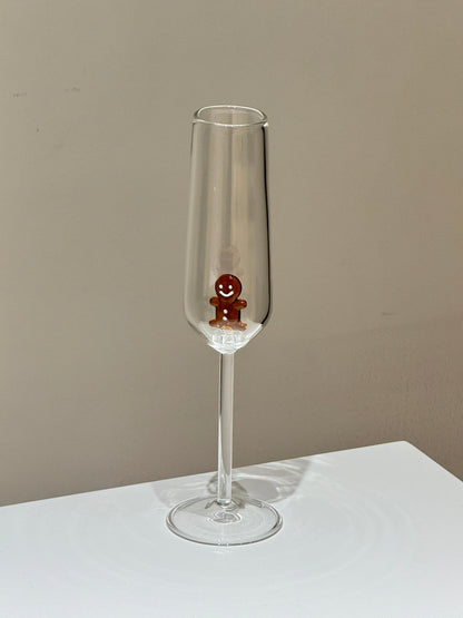 Champagne Flute Glasses with Christmas Tree / gingerbread inside, S6.1 oz, Classic Shape for Timeless Style, Ideal for Mimosas, Prosecco, Sparkling Wine