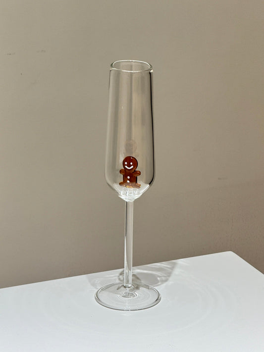 Champagne Flute Glasses with Christmas Tree / gingerbread inside, S6.1 oz, Classic Shape for Timeless Style, Ideal for Mimosas, Prosecco, Sparkling Wine