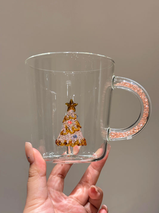 12 oz Christmas Tree Xmas Coffee Mugs Glass Cups Gifts Bulk Holiday Clear Drinking Glasses with Handle for Christmas Party Supplies Decorations