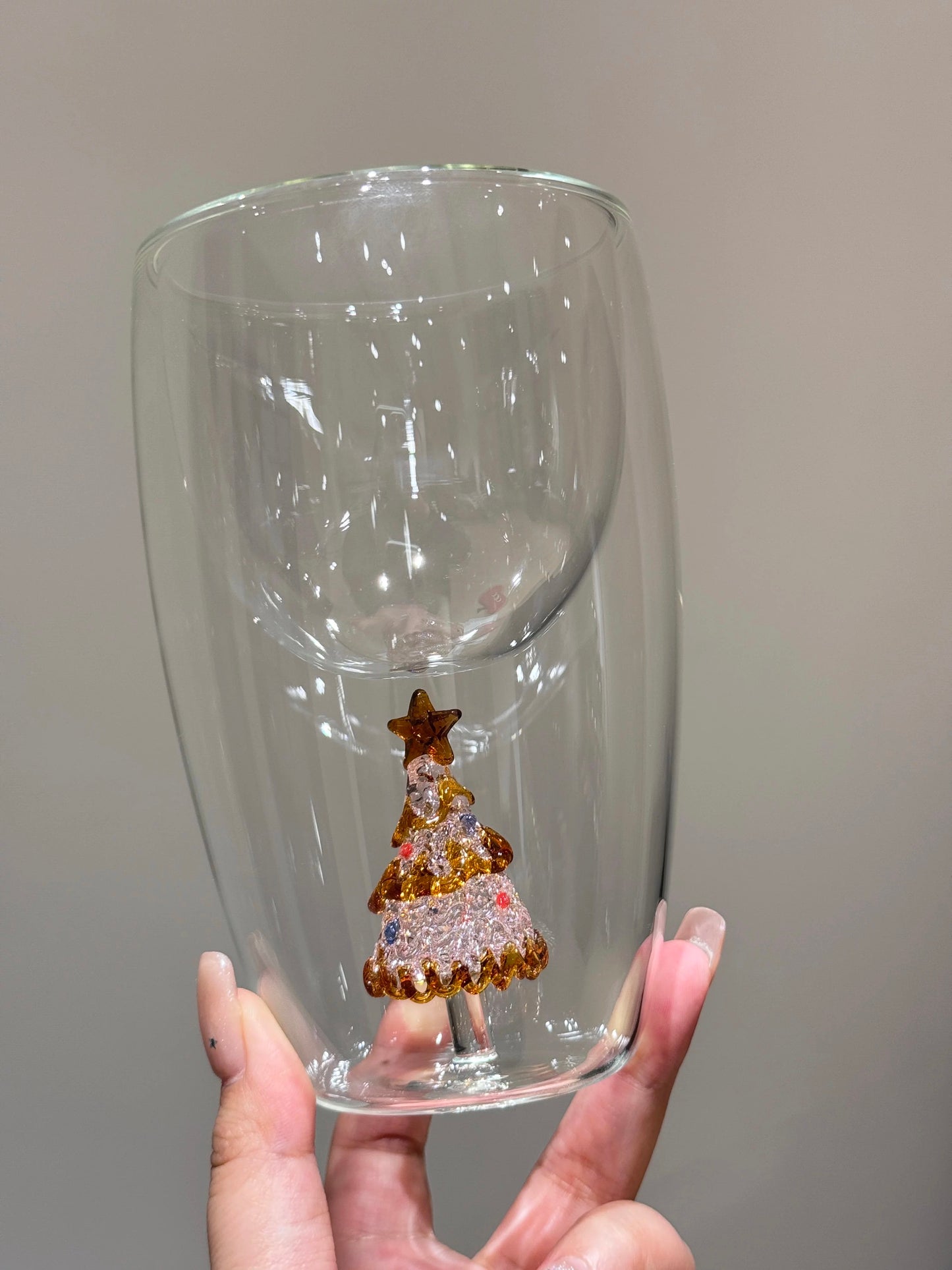 Stemless Wine Glass, 3D Wine Glass Cup with Christmas Tree, Christmas Stemless Wine Glass, Wine Glass Christmas Tree Green Glitter for Home Bar Christmas Party, Juice Glass