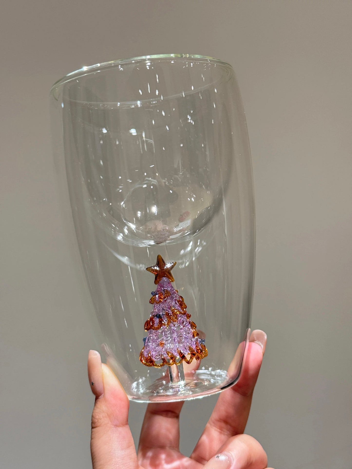 Stemless Wine Glass, 3D Wine Glass Cup with Christmas Tree, Christmas Stemless Wine Glass, Wine Glass Christmas Tree Green Glitter for Home Bar Christmas Party, Juice Glass