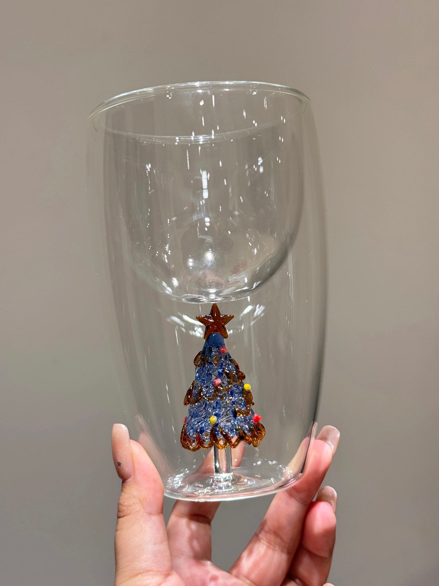 Stemless Wine Glass, 3D Wine Glass Cup with Christmas Tree, Christmas Stemless Wine Glass, Wine Glass Christmas Tree Green Glitter for Home Bar Christmas Party, Juice Glass