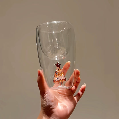 Stemless Wine Glass, 3D Wine Glass Cup with Christmas Tree, Christmas Stemless Wine Glass, Wine Glass Christmas Tree Green Glitter for Home Bar Christmas Party, Juice Glass