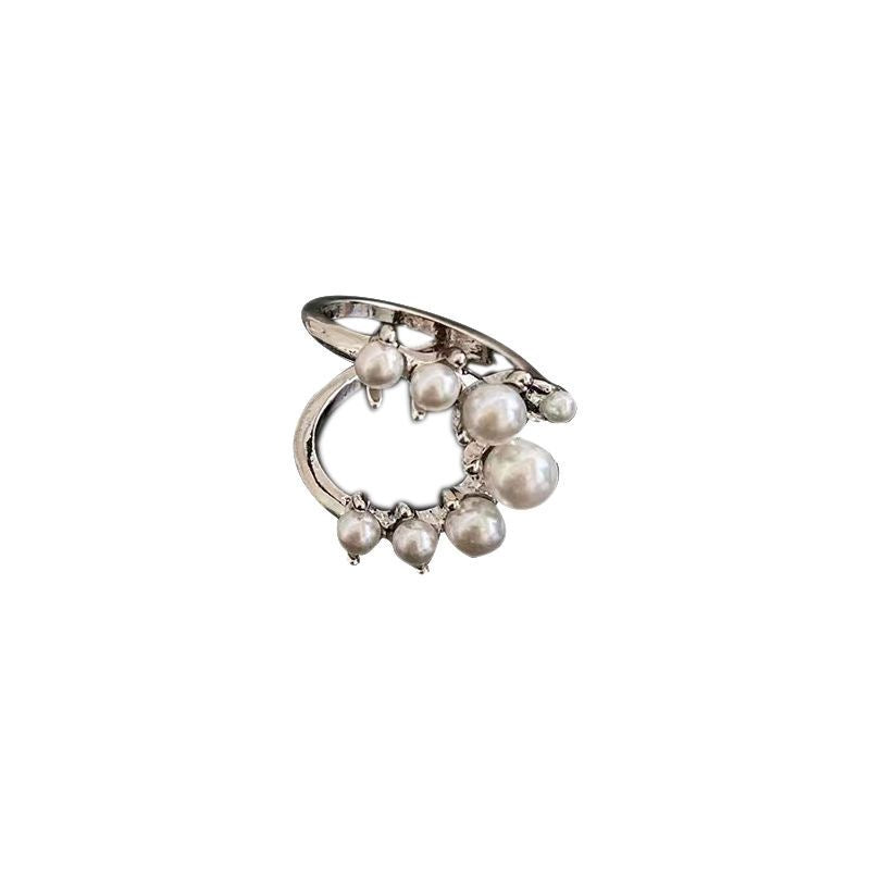 Vintage Faux Pearl Ring Stacking Pearl Cluster Rings set of 2, Adjustable Open Full Finger Ring Trendy Personality Pearls Statement Prom Jewellery