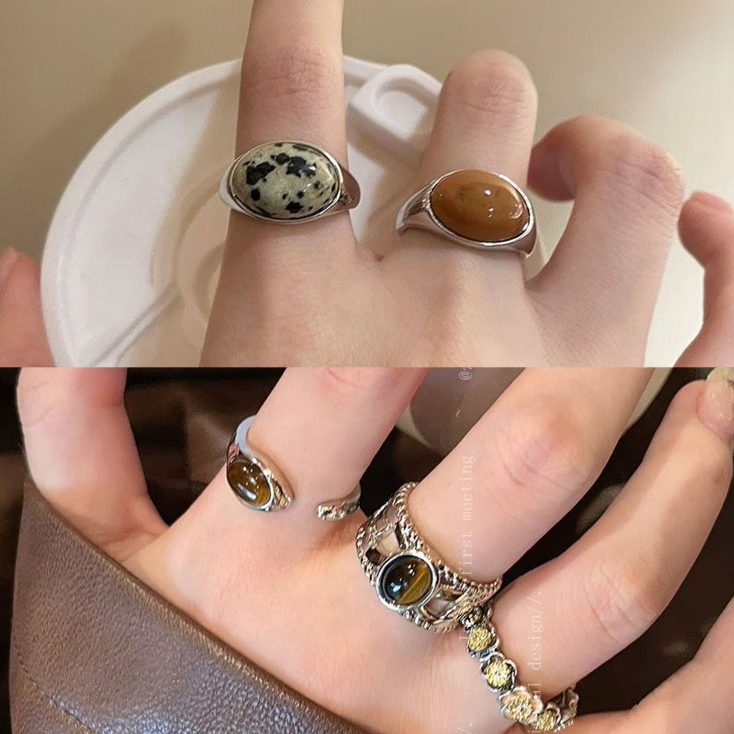 3Pcs Tiger's Eye Chunky Ring Vintage Gold Knuckle Rings Set for Women Boho Retro Sun Stackable Rings Adjustable Open Ring Aesthetic Sunburst Statement Rings Christmas Birthday Jewelry Gift