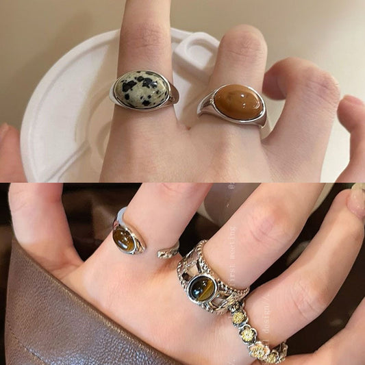 3Pcs Tiger's Eye Chunky Ring Vintage Gold Knuckle Rings Set for Women Boho Retro Sun Stackable Rings Adjustable Open Ring Aesthetic Sunburst Statement Rings Christmas Birthday Jewelry Gift