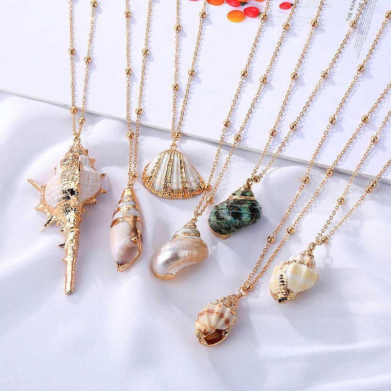 Shell Necklace for Women Natural Seashell Scallop Conch Pendant Necklace Hawaiian Boho Gold Necklaces Chain Dainty Beach Stuff Jewelry Gifts