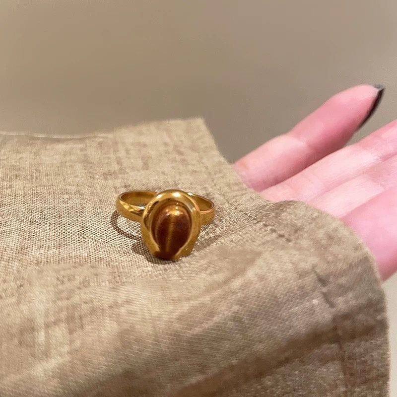 3Pcs Tiger's Eye Chunky Ring Vintage Gold Knuckle Rings Set for Women Boho Retro Sun Stackable Rings Adjustable Open Ring Aesthetic Sunburst Statement Rings Christmas Birthday Jewelry Gift