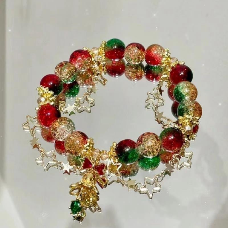 Christmas Style Bracelets for Women Cute Colourful Xmas Beaded Bracelets with Adorable Snowman Jolly Santa Claus Vibrant Christmas Tree Charms Exquisite Perfect Festive Jewelry Gifts for Holiday Party